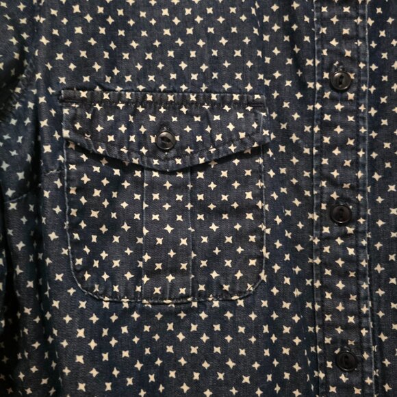 J.Crew Dark Denim Star Print Button-Down Shirt - Women's Long Slee - Picture 5 of 6